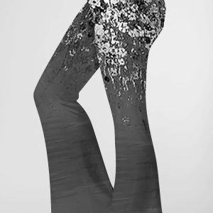 Women’sPlus Size Casual Black Floral Print Hight Waist Bell Bottom Pants