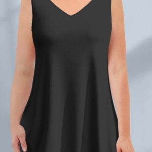 Women’sPlus Size Casual Black V Neck Tunic Tank Top