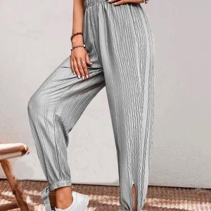 Cotton-Blend Casual Plain Loose Pants
