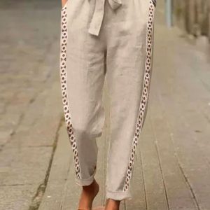 Cut Out Side Straight Paperbag Pant With Pockets