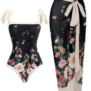 Women Flower Printed Two Pieces Suit Beachwear One Piece Swimwear/1-1-1-1