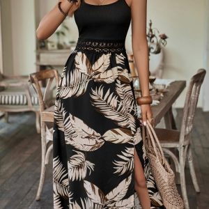 Summer Printed Split Dresses for Women Vacation Beach Dresses/1-1-1-1