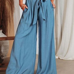 Women’s Wide Leg Pants Trousers Black White Blue Fashion Casual Daily Side Pockets Wide Leg Full Length Comfort Plain S M L XL 2XL