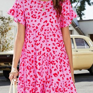 Animal Print Ruffle Sleeve Mini Dress