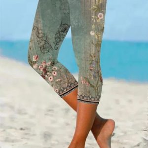 Casual Flower Print Capri Legging