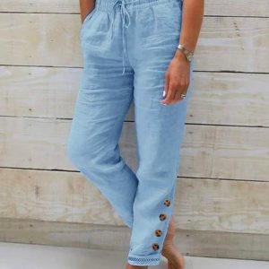 Cotton Casual Loose Buttoned Pants