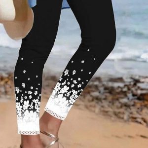 Women’s Tights Leggings Black Fashion Casual Weekend Ankle-Length Comfort Floral S M L XL 2XL