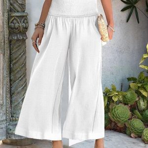 Women’s Wide Leg Pants Trousers Palazzo Pants Cotton Navy Black White Fashion Basic Vacation Beach Baggy High Cut Micro-elastic Ankle-Length Comfort Plain S M L XL 2XL