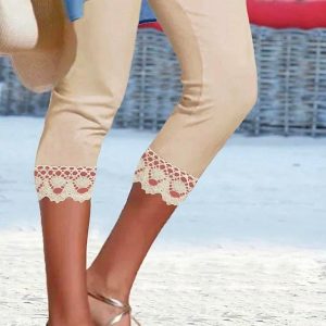 Women’s Leggings Khaki Fashion Casual Weekend Lace Calf-Length Tummy Control Plain S M L XL 2XL