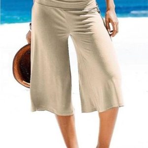 Women’s Wide Leg Pants Trousers Cropped Pants Khaki High Waist Fashion Basic Vacation Beach Weekend Wide Leg Micro-elastic Calf-Length Comfort Plain S M L XL 2XL