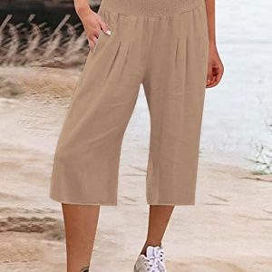 Women’s Wide Leg Pants Trousers Capri shorts Cotton And Linen Black White Navy Blue Fashion Casual Daily Side Pockets Baggy Calf-Length Comfort Plain S M L XL 2XL