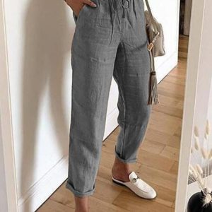 Casual Polyester Cotton Plain Pants