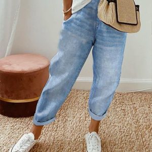 Women’s Pants Trousers Faux Denim Blue Fashion Casual Daily Side Pockets Full Length Comfort Plain S M L XL XXL