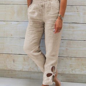 Women’s Pants Trousers Faux Linen Black White Blue Fashion Casual Weekend Side Pockets Full Length Comfort Plain S M L XL 2XL