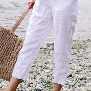 Women’s Pants Trousers Faux Linen Black White Army Green Fashion Casual Daily Side Pockets Ankle-Length Comfort Plain S M L XL 2XL