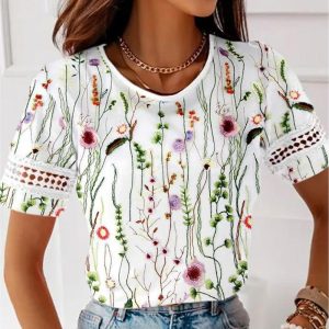 Breezy Plant Print Short Sleeve Top