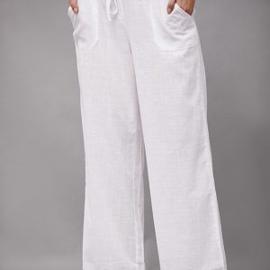 Women’s Wide Leg Pants Trousers Faux Linen White Fashion Casual Weekend Side Pockets Full Length Comfort Plain S M L XL 2XL